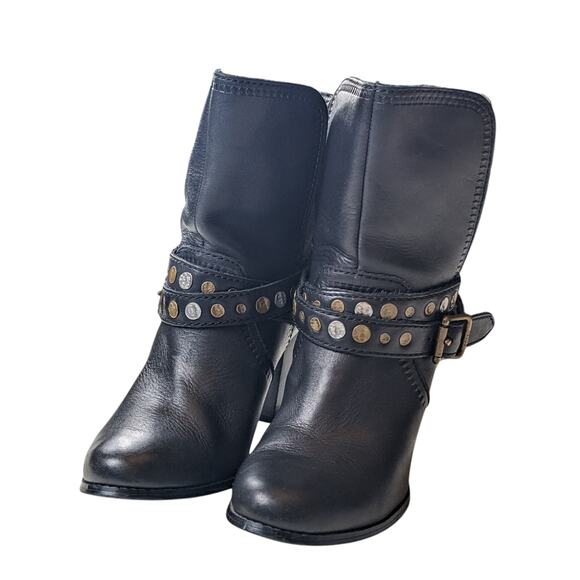 Fossil Boots Womens Size 7 Black Leather Ankle Studded Western Style Chunky Heel - Picture 9 of 11
